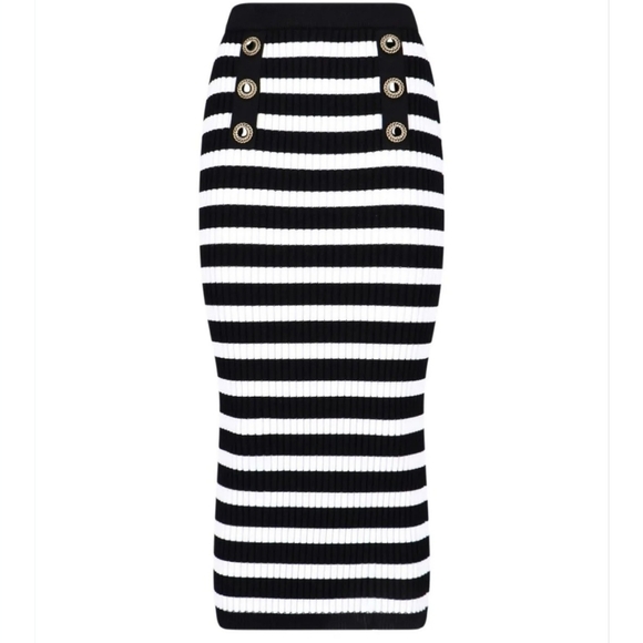 Balmain Stripe Button Detail Cotton Knit Skirt - Picture 1 of 7